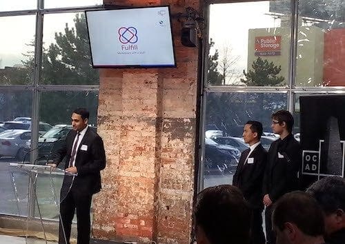 Judges’ choice winner Fulfil – caregiving with soul. Nihal Ahmed (behavioural design), Ryan Church (cancer and stem cell research), Justin Chopra (family medicine), Jason Lin (mechanical and industrial engineering)