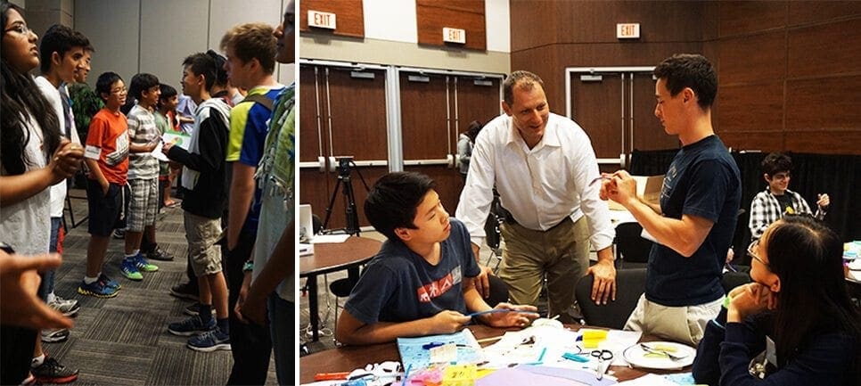 Speed dating for collaborators activity (left) and facilitator Chris Giantsopolos and group (right)