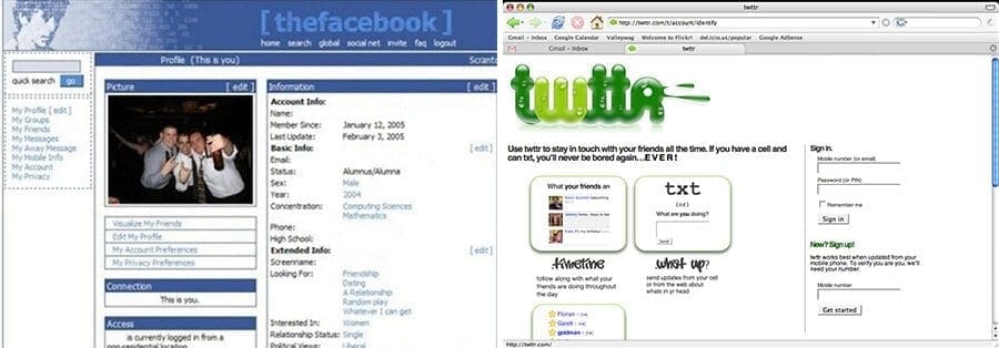 Twitter Facebook old versions