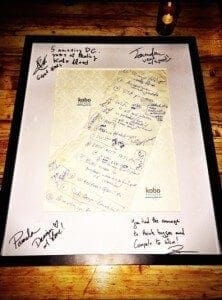 Framed napkin drawing that led to Kobo