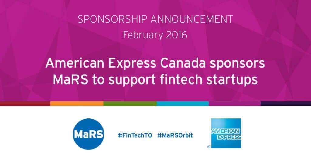 Sponsorship announcement February 2016: American Express Canada sponsors MaRS to support fintech startups