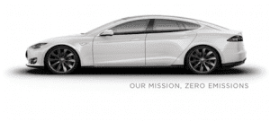 Tesla Model S white our mission zero emissions