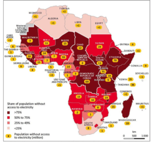 map of Africa showing access to electricity by country